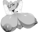  2018 anthro areola big_breasts breasts cartoon_network cat clothing digital_media_(artwork) feline female hands_behind_head huge_breasts looking_at_viewer mammal monochrome nicole_watterson nipples one_eye_closed solo the_amazing_world_of_gumball vhsdaii 