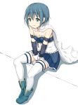 armband blue_eyes blue_hair breasts cape commentary_request full_body gloves highres inou_eita magical_girl mahou_shoujo_madoka_magica miki_sayaka parted_lips short_hair sitting small_breasts solo thighhighs white_background white_gloves white_legwear 