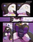  2018 absol absurd_res alternate_color ambiguous_gender anthro asphyxiation balls big_balls big_breasts big_butt big_penis blindfold breasts bulge butt choking cleavage clothed clothing comic dickgirl english_text female female/ambiguous flaccid gardevoir growth hi_res huge_butt impaledwolf intersex nintendo nipples penis pok&eacute;mon pok&eacute;mon_(species) purple_background simple_background speech_bubble text thick_thighs video_games wrist_cuff 