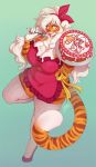  2018 amber_eyes anthro apron breasts buxbi buxbi_(character) cake claws cleavage clothed clothing digital_media_(artwork) english_text feline female food hair hair_ribbon holding_food holding_object holidays legwear licking looking_at_viewer mammal mother&#039;s_day ribbons simple_background solo spoon stripes text tiger tongue tongue_out white_hair 