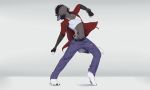  2017 anthro billreed canine clothed clothing dancing digital_media_(artwork) fox girly grey_fox hair hi_res male mammal paws simple_background solo tattoo vik_hollow 