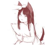  artist_name blush closed_eyes commentary drooling english_commentary highres hug long_hair long_sleeves monochrome object_hug open_mouth original petting signature sketch tail tail_raised tail_wagging teriibol trembling wolf_ears wolf_girl wolf_tail 