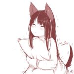  artist_name blush closed_eyes commentary english english_commentary highres hug long_hair long_sleeves monochrome object_hug original signature sketch tail tail_raised tail_wagging teriibol trembling wolf_ears wolf_girl wolf_tail 