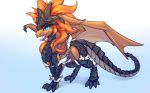  blue_eyes dragon female feral hair looking_at_viewer oksara open_mouth orange_hair scalie simple_background smile solo tongue western_dragon 