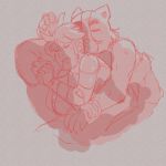 2018 27pepperoni anthro avocato bed cat duo feline final_space fur gary_(final_space) human human_on_anthro interspecies male male/male mammal monochrome sleeping spooning 