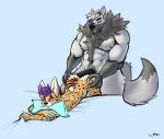  anal anal_penetration anthro bent_over big_dom_small_sub big_penis canine duo erection feline hand_on_butt male male/male mammal muscular muscular_male nude pecs penetration penis pillow pubes sex size_difference smile vein wolkewolf_(artist) 