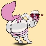  &lt;3 anthro big_butt butt clothed clothing female huge_butt legwear looking_at_viewer looking_back mammal overweight smile socks solo standing striped_legwear striped_socks stripes thick_thighs thigh_socks wolkewolf_(artist) 