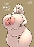  2018 anthro areola big_breasts boss_monster breast_grab breast_squeeze breasts caprine digital_media_(artwork) english_text fangs female freckles_(artist) goat hand_on_breast holidays horn huge_breasts long_ears looking_at_viewer mammal mature_female mother&#039;s_day navel nipples nude open_mouth pussy simple_background solo text toriel undertake undertale video_games 