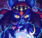  2018 animal_crossing anthro black_panther bracelet crystal_ball digital_media_(artwork) fangs feline female jewelry katrina_(animal_crossing) looking_at_viewer mammal nintendo panther slit_pupils solo teckworks video_games yellow_eyes 