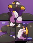  2018 absol absurd_res alternate_color ambiguous_gender anthro anus balls big_balls big_breasts big_butt big_penis blindfold breasts bulge butt cleavage clothed clothing comic dickgirl english_text flaccid gardevoir growth hi_res huge_balls huge_breasts huge_butt huge_penis hyper hyper_anus impaledwolf intersex nintendo nipples penis pok&eacute;mon pok&eacute;mon_(species) purple_background simple_background speech_bubble text thick_thighs video_games wardrobe_malfunction wrist_cuff 