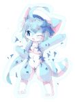  1girl artist_request blue_eyes blue_hair cat cat_busters clothing_damage furry open_mouth solo 