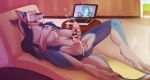  computer cum digital_media_(artwork) eyewear glasses hair headphones headset long_hair male nude omez penis presenting sergal smile solo thorin 