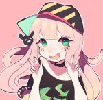  &lt;3 abxy blush clothed clothing female fredek666 hair hairband hat head_tentacles humanoid long_hair looking_at_viewer not_furry pink_hair sea_anemone smile solo tentacles v_sign 