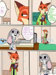  2017 4_fingers anthro canine clothed clothing comic cub disney english_text father female fox fur green_eyes heterochromia hi_res hybrid judy_hopps kitchen lagomorph male mammal mother necktie nick_wilde parent purple_eyes rabbit skeletonguys-and-ragdolls speech_bubble text violet_(zootopia) young zootopia 