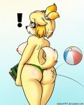  ! 2015 absurd_res animal_crossing anthro ball beach_ball big_breasts bikini blush book breasts butt canine clothing dog drako1997 female hi_res inflatable isabelle_(animal_crossing) mammal nintendo nipples pool_toy shih_tzu solo swimsuit video_games 
