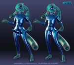  3d_(artwork) android balls bulge cabbit cat clothing collar digital_media_(artwork) erection facial_piercing feline freckles girly hybrid lagomorph lip_piercing looking_at_viewer machine male mammal penis piercing purple_eyes rabbit robot rubber rubber_suit solo standing voxell voxell_voxell 