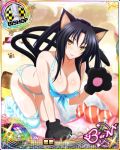  all_fours animal_ears bikini bishop_(chess) black_hair blue_bikini blue_swimsuit blush breasts card_(medium) cat_ears cat_paws cat_tail character_name chess_piece cleavage covered_nipples gloves hair_rings hairband high_school_dxd high_school_dxd_born kuroka_(high_school_dxd) large_breasts lipstick long_hair looking_at_viewer makeup multiple_tails official_art paw_gloves paw_pose paws pillow purple_lipstick slit_pupils smile solo striped striped_legwear swimsuit tail thighhighs torn_clothes trading_card yellow_eyes 
