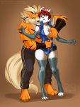  anthro arcanine breast_grab breasts clothing duo durabelle female hand_on_breast kittydee lagomorph latex_gloves legwear male male/female mammal muscular muscular_male nintendo open_mouth pok&eacute;mon pok&eacute;mon_(species) rabbit standing surprise thigh_highs tight_clothing video_games 
