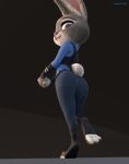  3_toes 3d_(artwork) adamb/fluffy anthro butt butt_pose clothed clothing digital_media_(artwork) disney female flat_chested fur judy_hopps lagomorph looking_back mammal pose rabbit simple_background smile solo toes zootopia 