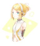  :o alternate_hairstyle aqua_eyes arms_behind_back bare_shoulders blonde_hair choker commentary_request detached_sleeves eyebrows_visible_through_hair hair_ornament hairclip headphones headset highres kagamine_rin kagamine_rin_(append) looking_at_viewer navel open_mouth oyamada_(pi0v0jg) short_hair short_ponytail solo treble_clef upper_body vocaloid vocaloid_append 