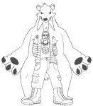  2017 ambiguous_gender baron_montesque bear beartic boots claws clothed clothing digital_media_(artwork) duo eyewear feral footwear fur goggles hair hi_res human ice looking_down male mammal monochrome nintendo pok&eacute;mon pok&eacute;mon_(species) polar_bear simple_background size_difference smile standing video_games white_background 