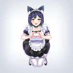  :d animal_ears apron bangs black_dress black_footwear blue_hair blush breasts collarbone dress eyebrows_visible_through_hair frilled_apron frills grey_background heart heart_hands highres kemonomimi_mode large_breasts looking_at_viewer maid_apron maid_headdress nijisanji open_mouth pleated_dress puffy_short_sleeves puffy_sleeves shirihime shizuka_rin shoes short_hair short_sleeves simple_background smile solo thighhighs virtual_youtuber white_apron white_legwear yellow_eyes 