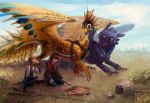  2013 astrid_hofferson day detailed_background digital_media_(artwork) dragon female grass group hiccup_(httyd) how_to_train_your_dragon human male mammal neboveria night_fury outside sky standing toothless 