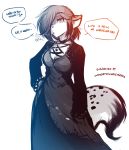  &lt;3 2018 :3 anthro breasts canine cleavage clothed clothing dialogue dress english_text feline female fur goth hair hair_over_eye hand_on_hip hi_res hybrid jewelry kathrin_(twokinds) keidran mammal monochrome necklace simple_background sketch solo spots spotted_fur text tom_fischbach twokinds webcomic white_background 