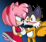  amy_rose anthro black_nose blue_eyes blush breast_grab breasts canine clothing dipstick_tail dress duo eye_contact female forced fox fur gloves green_eyes hair hairband hand_on_breast hedgehog hi_res male mammal miles_prower multicolored_tail naughty_face nervous nude open_mouth pink_fur pink_hair seductive short_hair simple_background smile sonic_(series) sonictopfan sweat video_games white_fur yellow_fur young 