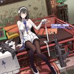  arm_support assault_rifle bangs between_breasts black_hair black_legwear blue_neckwear blush breasts bullpup cape cape_removed character_name circle_a cleavage closed_mouth commentary_request dot_nose explosive eyebrows_visible_through_hair fingerless_gloves flower girls_frontline gloves grenade grenade_launcher gun hair_flower hair_ornament hairband head_tilt holding holding_ribbon indoors large_breasts lattice long_hair looking_at_viewer necktie necktie_between_breasts pale_skin pantyhose pillow plant pleated_skirt potted_plant pumps qbz-95 qbz-95_(girls_frontline) ribbon rifle shirt signature sitting skirt smile solo very_long_hair weapon white_footwear white_gloves white_hairband white_ribbon white_shirt white_skirt wrist_straps yellow_eyes 
