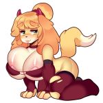  2018 animal_crossing anthro big_breasts breasts canine digital_media_(artwork) female isabelle_(animal_crossing) looking_at_viewer mammal nintendo nipples raikissu short_stack solo thick_thighs video_games 