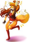  2012 animal_humanoid anthro blue_eyes blush boots breasts brown_hair canine chest_tuft clothed clothing edmol fangs female footwear fox hair humanoid implied_transformation long_hair mammal open_mouth panties ponytail ribbons shirt simple_background solo tuft underwear white_background 