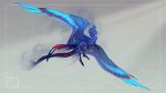  2018 blue_feathers claws digital_media_(artwork) dragon feathered_wings feathers flying horn neboveria simple_background solo wings 