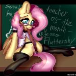  &lt;3 2018 animal_genitalia animal_pussy bottomless chalkboard classroom clothed clothing cute desk english_text equine equine_pussy eyebrows eyelashes eyewear feathered_wings feathers female feral fluttershy_(mlp) friendship_is_magic garter_belt garter_straps glasses hair hi_res hooves inside legwear long_hair looking_at_viewer mammal meowcephei mouth_hold my_little_pony on_desk open_mouth open_smile pegasus pince-nez pink_hair presenting presenting_pussy pubes pussy pussy_juice saliva school shirt signature smile solo spread_legs spreading stick stockings teacher teal_eyes teeth text thigh_highs wings yellow_feathers 