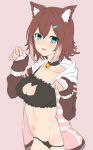  animal_ears aqua_eyes blush breasts brown_hair cat_ears cat_lingerie clearite cleavage cleavage_cutout crotch eyebrows_visible_through_hair fish_hair_ornament fumino_tamaki hair_ornament hood hoodie large_breasts long_sleeves looking_at_viewer meme_attire midriff navel nijisanji open_clothes open_hoodie paw_pose short_hair smile solo virtual_youtuber 