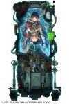  blue_eyes body_horror cable commentary_request full_body grin iltusa medium_hair monitor official_art red_hair restrained smile solo stasis_tank stationary_restraints submerged tube veins wheel white_background yuba_no_shirushi 
