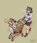  :d :o absurdres animal_ears ankle_boots bear_ears bike_shorts boots bow bowtie box brown_bear_(kemono_friends) brown_hair child closed_eyes coat commentary_request curry curry_rice dated eurasian_eagle_owl_(kemono_friends) fingerless_gloves food full_body fur_trim gloves grey_hair head_wings heart highres kemono_friends korean_commentary long_sleeves lucky_beast_(kemono_friends) motherly multiple_girls northern_white-faced_owl_(kemono_friends) open_mouth orange_eyes pantyhose parted_lips purple_legwear rice roonhee shoes shopping_cart short_hair short_sleeves signature simple_background smile standing walking white_legwear 