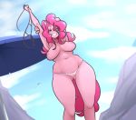  anthro bikini breasts camel_toe clothing da3rd equine female friendship_is_magic low-angle_view mammal my_little_pony nipples outside pinkie_pie_(mlp) slightly_chubby solo standing sun_umbrella swimsuit wide_hips 