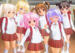  3d 6+girls backpack bag black_hair blonde_hair blush bow bow_legwear brown_eyes brown_hair child closed_mouth double_bun eyes_closed female flat_chest kneehighs kuroi_serika_(st205yat) long_hair long_sleeves looking_at_viewer mary_janes multiple_girls one_eye_closed original pink_eyes pink_hair ponytail randoseru shiny shiny_hair shirt skirt smile standing twintails white_shirt white_sleeves 