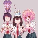  animal animal_ears animal_on_head antennae ashido_mina asui_tsuyu black_eyes black_hair black_sclera blush blush_stickers boku_no_hero_academia brown_hair closed_eyes commentary crossed_arms crossover elekid english_commentary eye_contact froakie gen_2_pokemon gen_3_pokemon gen_6_pokemon green_skirt grey_background hand_up hands_up highres holding holding_pokemon jirou_kyouka long_hair looking_at_another looking_down looking_up multiple_girls necktie noibat on_head open_mouth pink_hair pleated_skirt pokemon pokemon_(creature) pokemon_on_head raised_eyebrow red_neckwear sally_(luna-arts) school_uniform shirt short_hair short_sleeves simple_background skirt skitty smile standing tail teeth u.a._school_uniform uniform upper_body white_shirt yellow_eyes yellow_sclera zzz 