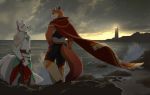  2018 akitamonster anthro canine clothed clothing day detailed_background digital_media_(artwork) duo fox fur lighthouse male mammal orange_fur outside smile standing 