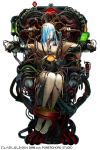  barefoot blue_eyes blue_hair cable chair commentary_request full_body glowing glowing_eyes hair_over_one_eye iltusa long_toenails monitor official_art pale_skin restrained sitting solo stationary_restraints toenails tube white_background yuba_no_shirushi 