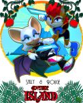  2018 3d_(artwork) archie_comics bat blue_eyes breasts brown_fur chipmunk clothed clothing digital_media_(artwork) female fur green_eyes makeup mammal nipple_buldge open_mouth rodent rotalice2 rouge_the_bat sally_acorn smile sonic_(series) wings 