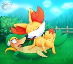  ambiguous_gender blush detailed_background digital_media_(artwork) female female/ambiguous fennekin feral lewd_(disambiguation) makoto177 nintendo pok&eacute;mon pok&eacute;mon_(species) snivy stick video_games 