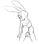  anthro anus bent_over black_and_white butt disney female judy_hopps lagomorph long_ears looking_at_viewer looking_back mammal monochrome nude presenting presenting_anus presenting_hindquarters presenting_pussy pussy qrog rabbit rear_view simple_background sketch smile solo white_background zootopia 