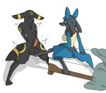  anthro ballbusting balls big_balls black_balls breasts buttsaucer cock_and_ball_torture duo eeveelution female kick lucario male nintendo pain penis pok&eacute;mon pok&eacute;mon_(species) umbreon video_games 