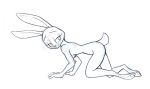  all_fours anthro bedroom_eyes black_and_white breasts disney female full-length_portrait half-closed_eyes humanoid_hands judy_hopps lagomorph long_ears looking_back mammal monochrome nude portrait qrog rabbit seductive side_view simple_background sketch solo white_background zootopia 