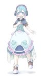  1boy 4139 blue_eyes blue_hair corset dress full_body made_in_abyss maid_headdress male_focus maruruk open_mouth simple_background solo standing trap whistle white_background 
