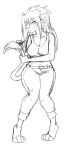  2018 anthro barefoot breasts cheek_tuft cleavage clothed clothing conditional_dnp feline female holding_tail lion looking_at_viewer mammal monochrome pants shirt simple_background sketch solo standing tail_tuft tuft vilani vilani_(character) 