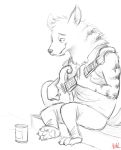  anthro boreoboros can digital_media_(artwork) disney fan_character fur guitar hi_res hyena male mammal music musical_instrument ozzy_(weaver) pack_street playing_guitar playing_music simple_background sitting smile solo striped_hyena zootopia 